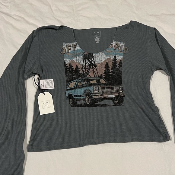 CLEO + WOLF WOMEN'S OFF THE GRID CROPPED RIB KNIT LONG SLEEVE TEE Cropped Top - Picture 7 of 7